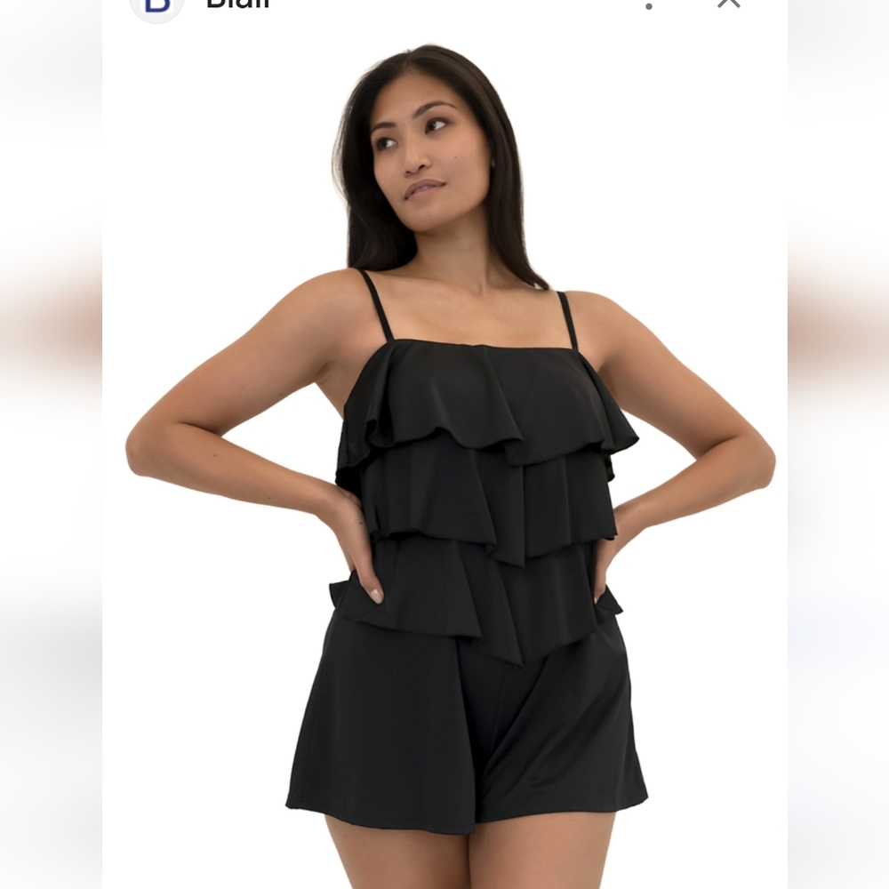 Fit 4 Ur Hips Black Solid 3 Tier V Hem Bandeau Romper Size 12